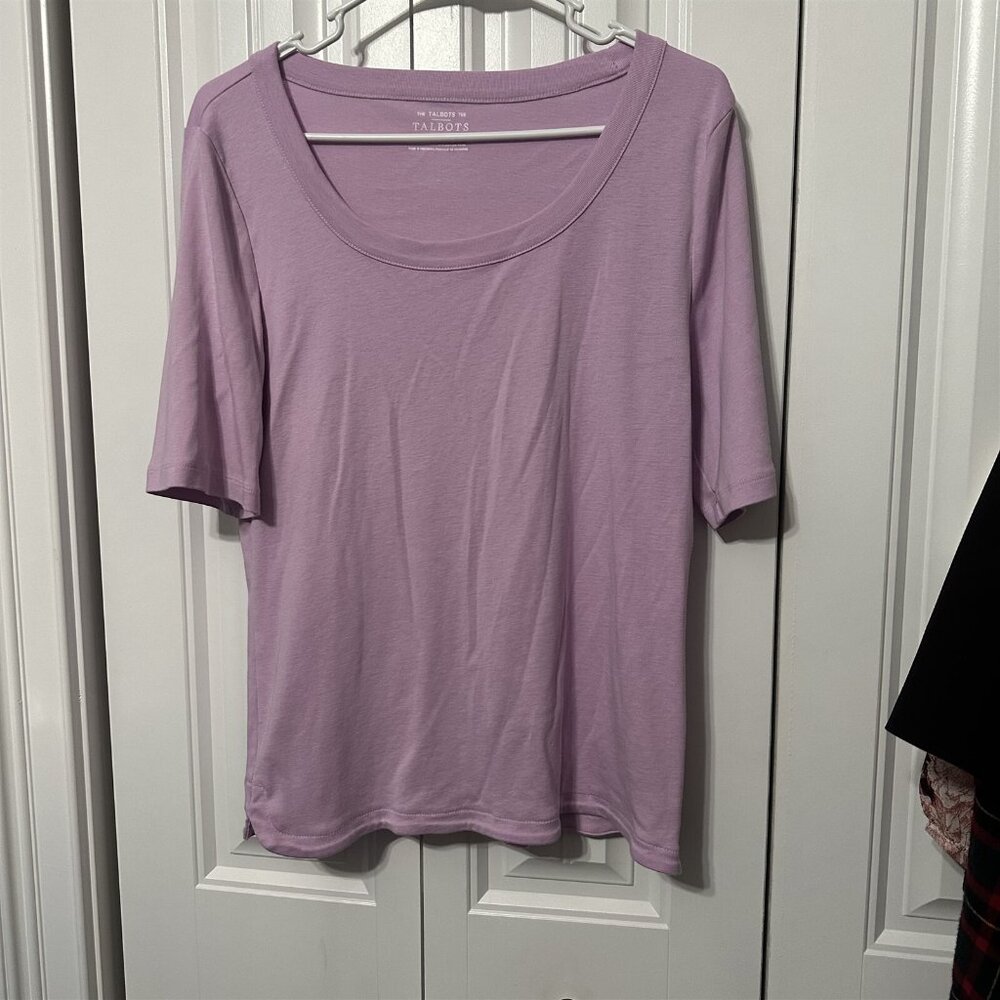 Talbots Womens The Talbots Tee Large 100% Pima Cotton Lavender Knit Top